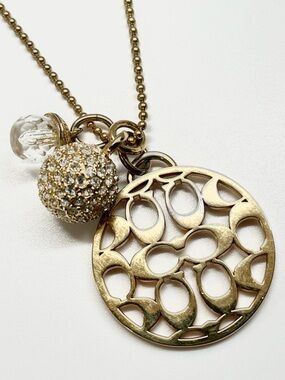 Coach Signature Goldtone Medallion with Crystal Charms Necklace  EUC